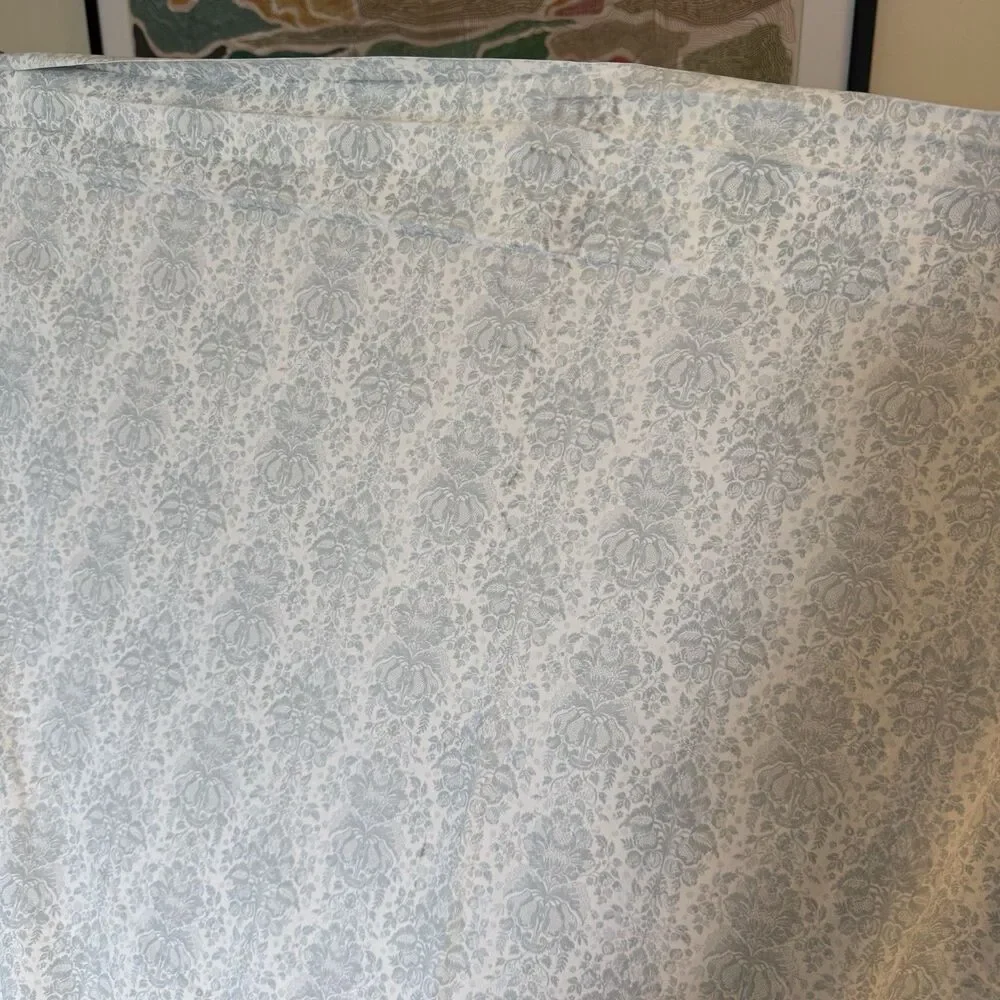 Lauren Ralph Lauren Queen Blue White Damask Fitted & Top Sheet Set 100% Cotton